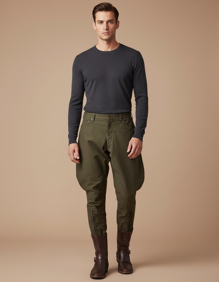 Pantalon Equitation A Pince - Kaki Gabardine