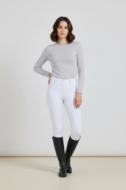 Pantalon Équitation Blanc Femme Silicone Ajusté Confortable Stretch - Polyester