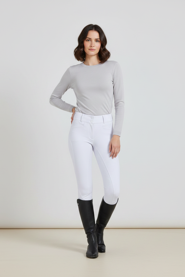 Pantalon Équitation Blanc Femme Silicone Ajusté Confortable Stretch - Polyester