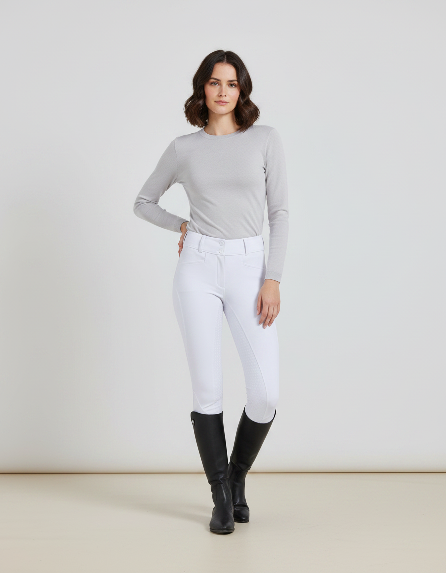 Pantalon Équitation Blanc Femme Silicone Ajusté Confortable Stretch - Polyester