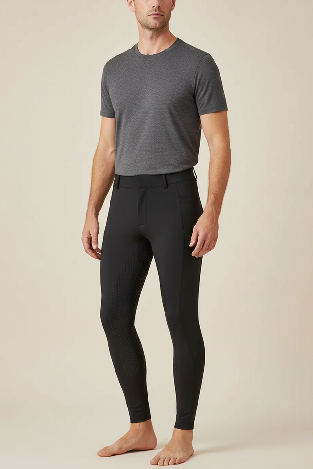 Pantalon Équitation Noir Adhérent Stretch Homme - Polyester