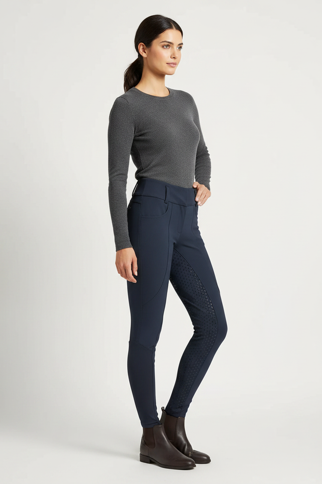 Pantalon Équitation Marine Femme Ajusté Silicone Poches - Polyester