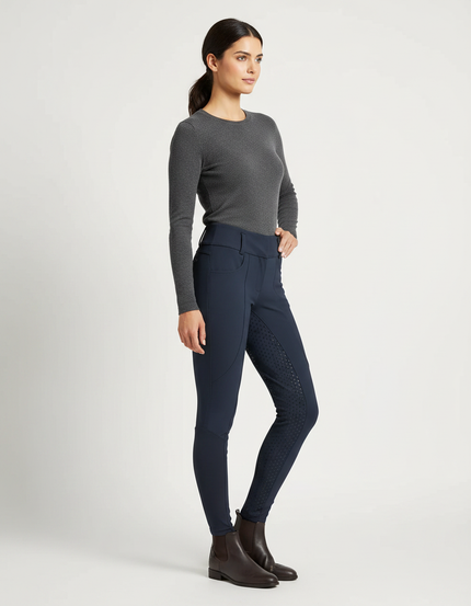 Pantalon Équitation Marine Femme Ajusté Silicone Poches - Polyester