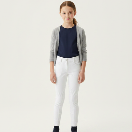 Pantalon Équitation Blanc Fille Adhérent Silicone Classique - Polyester