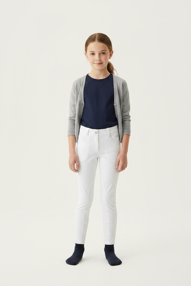 Pantalon Équitation Blanc Fille Adhérent Silicone Classique - Polyester