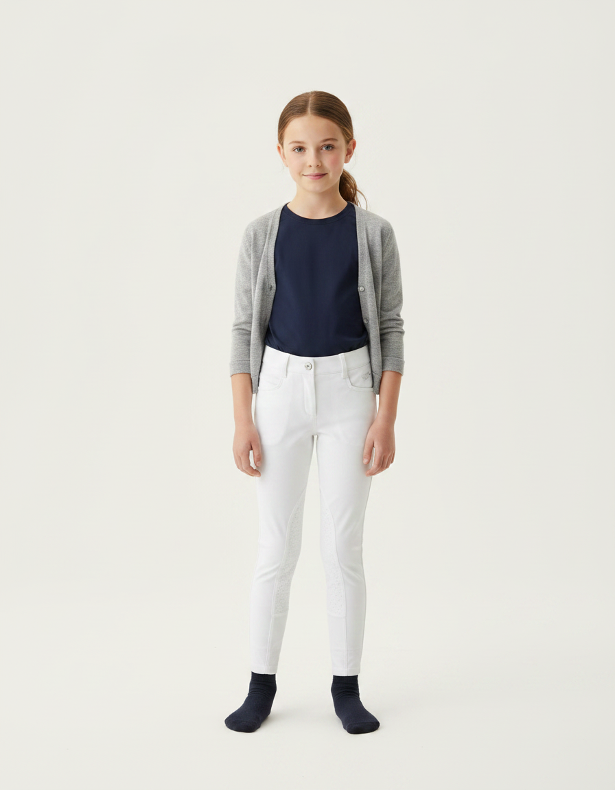 Pantalon Équitation Blanc Fille Adhérent Silicone Classique - Polyester