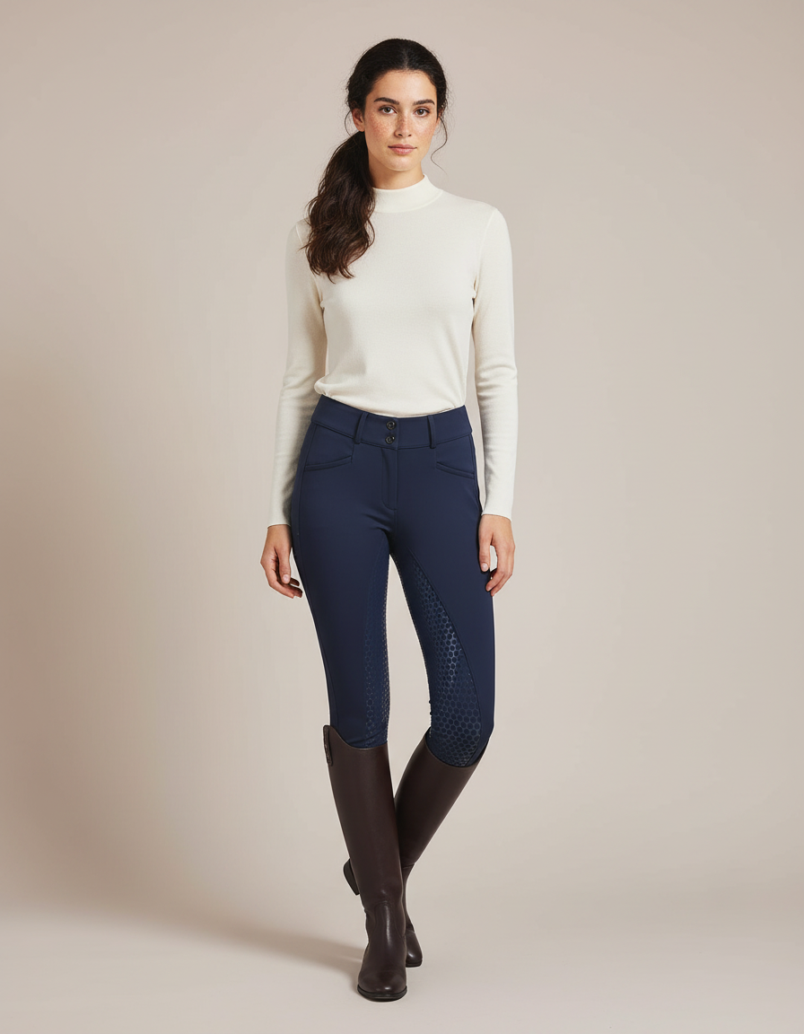 Pantalon Équitation Marine Silicone Femme Confortable Moderne - Polyester