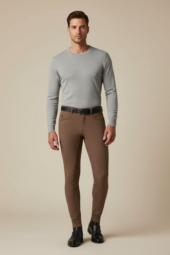Pantalon Équitation Marron Silicone Stretch Homme - Polyester
