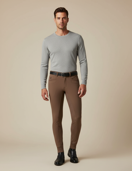 Pantalon Équitation Marron Silicone Stretch Homme - Polyester