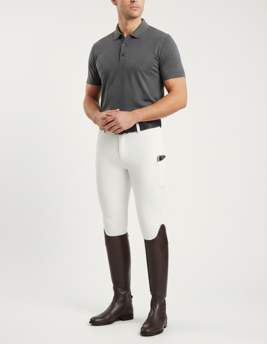Pantalon Equitation Poche Telephone - Blanc Maille