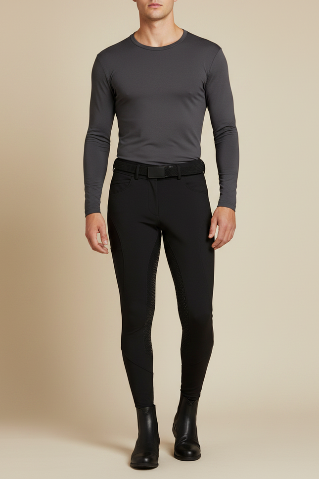 Pantalon Équitation Noir Adhérent Silicone Homme Stretch - Polyester
