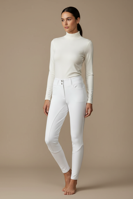 Pantalon Équitation Blanc Femme Confortable Ajusté Silicone - Polyester