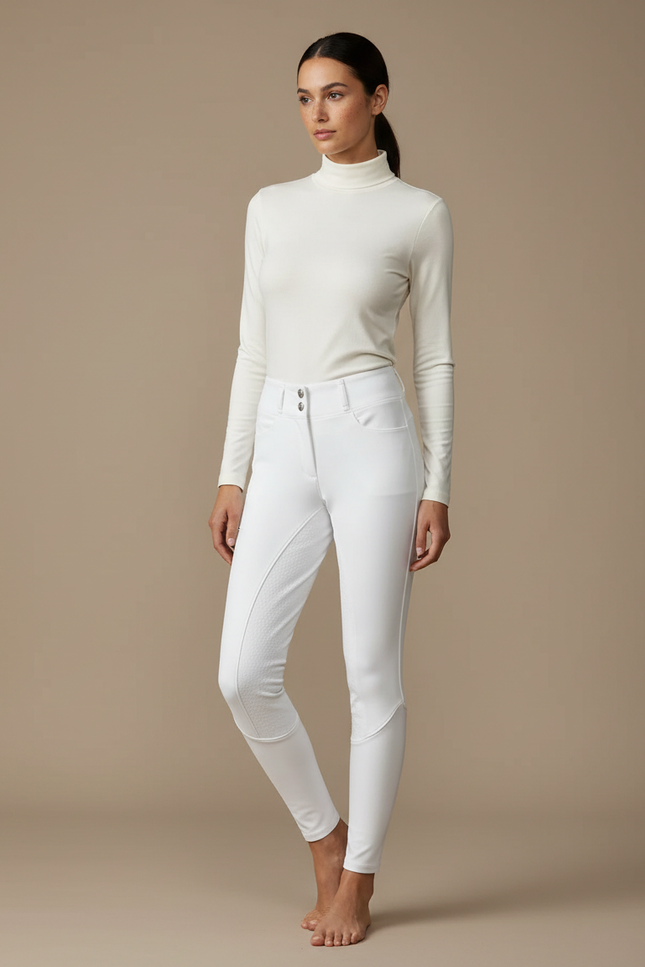 Pantalon Équitation Blanc Femme Confortable Ajusté Silicone - Polyester