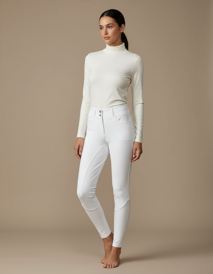 Pantalon Équitation Blanc Femme Confortable Ajusté Silicone - Polyester