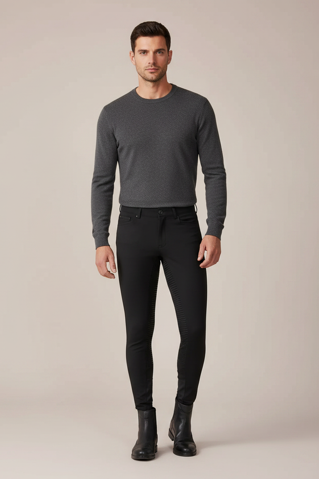 Pantalon Équitation Noir Homme Adhérent Silicone Stretch - Polyester