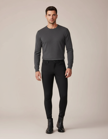 Pantalon Équitation Noir Homme Adhérent Silicone Stretch - Polyester