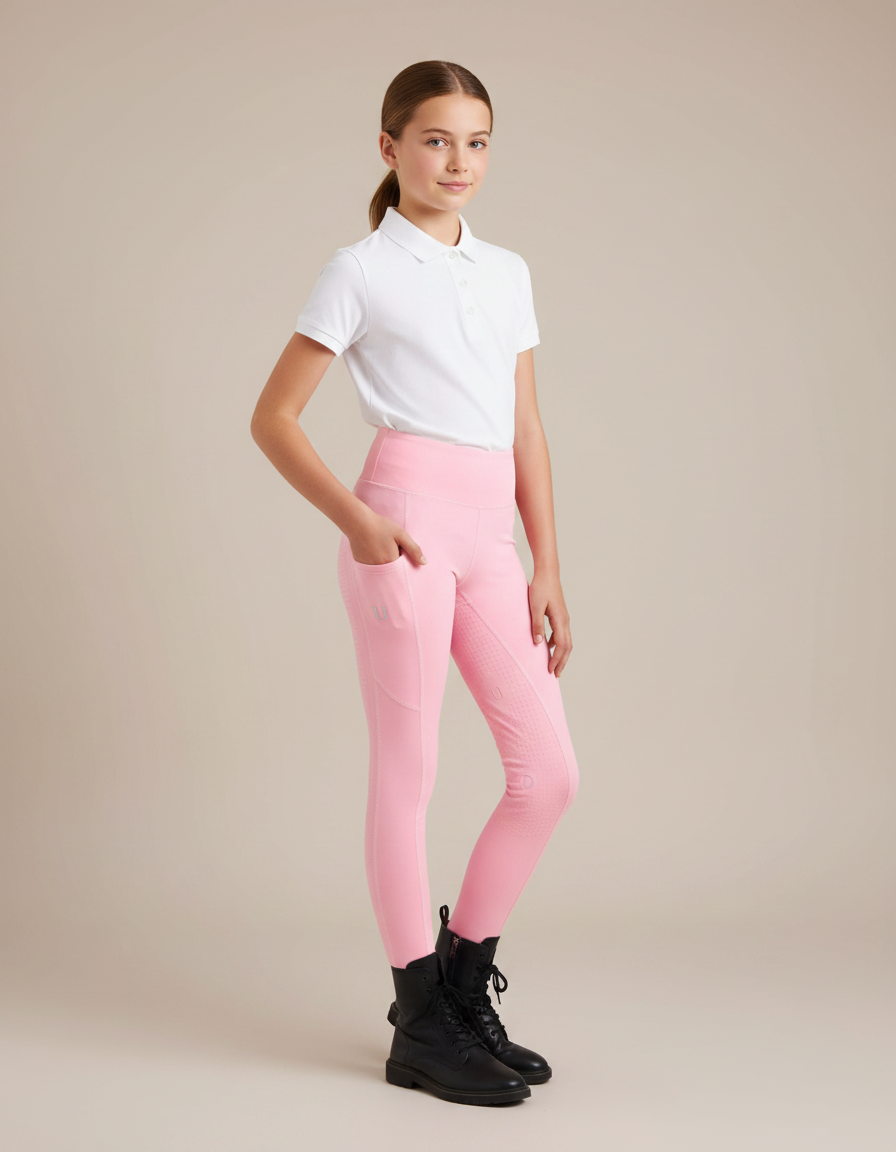 Pantalon Équitation Rose Fille Silicone Confortable Maille