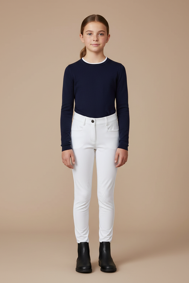 Pantalon Équitation Blanc Enfant Silicone Ajusté Simple - Polyester