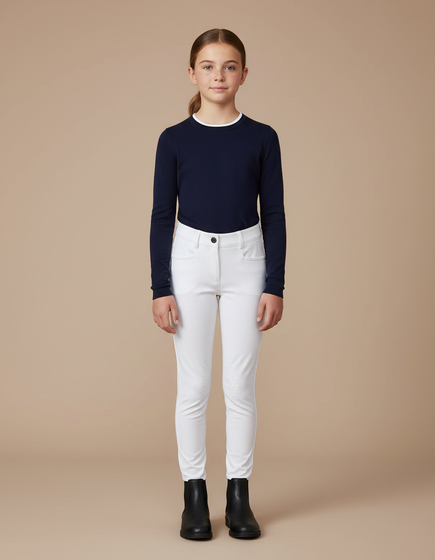 Pantalon Équitation Blanc Enfant Silicone Ajusté Simple - Polyester