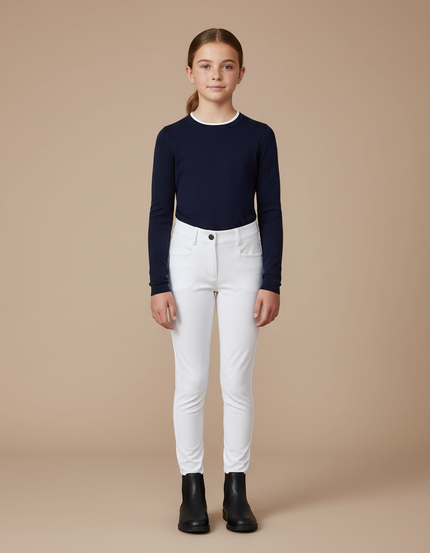 Pantalon Équitation Blanc Enfant Silicone Ajusté Simple - Polyester