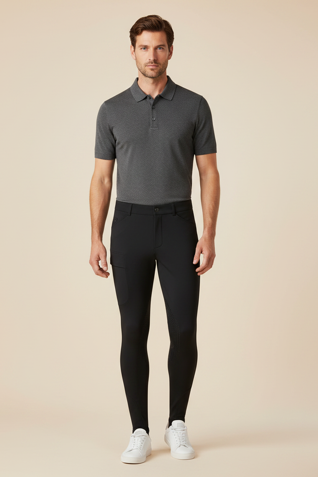 Pantalon Équitation Noir Silicone Ajusté Homme Élastique - Polyester