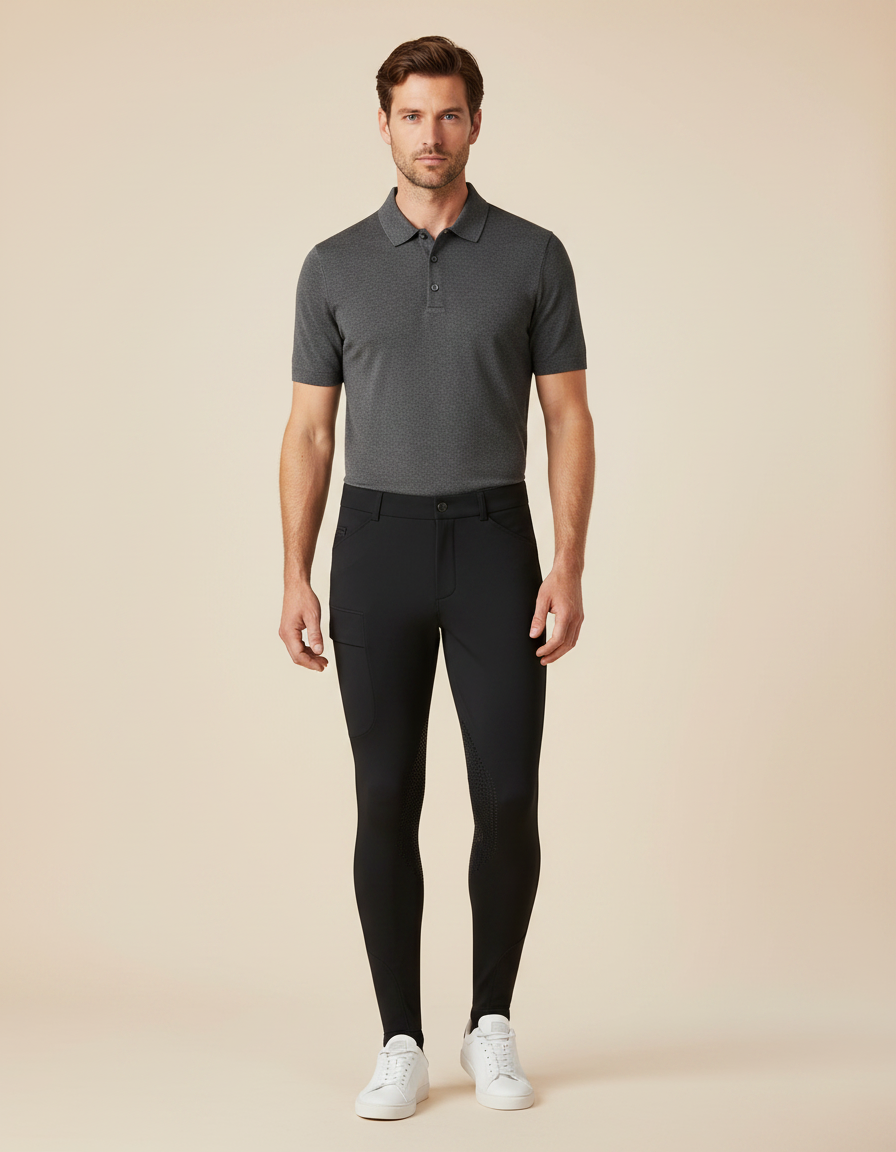 Pantalon Équitation Noir Silicone Ajusté Homme Élastique - Polyester
