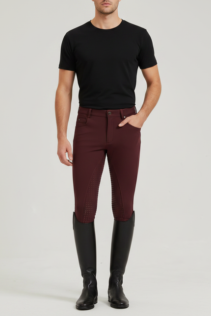 Pantalon Équitation Bordeaux Homme Silicone Ajusté Stretch - Polyester