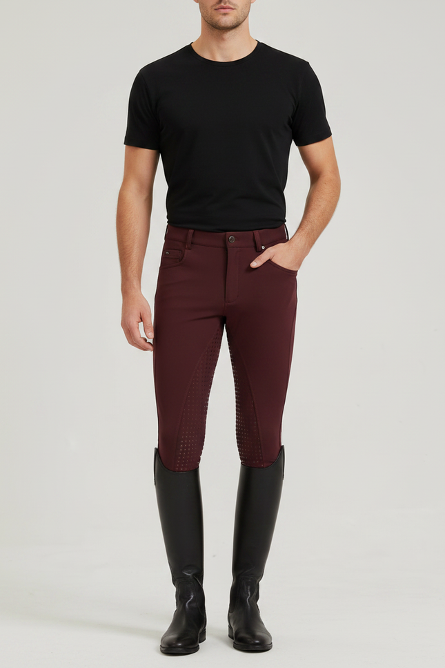 Pantalon Équitation Bordeaux Homme Silicone Ajusté Stretch - Polyester