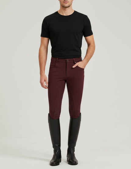 Pantalon Équitation Bordeaux Homme Silicone Ajusté Stretch - Polyester