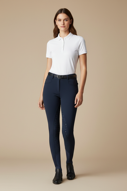 Pantalon Équitation Marine Silicone Confortable Femme Élégant - Polyester