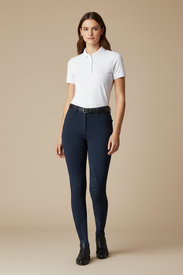 Pantalon Équitation Marine Silicone Confortable Femme Élégant - Polyester