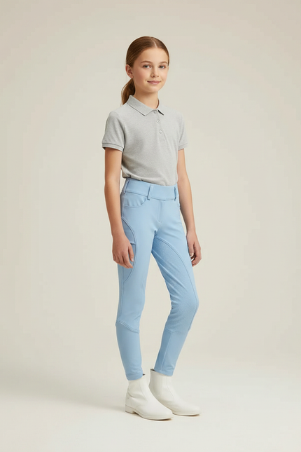 Pantalon Équitation Bleu Ciel Enfant Silicone Full-Seat Élégant - Polyester