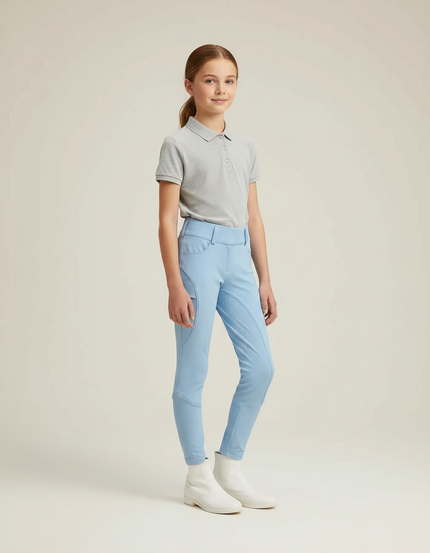 Pantalon Équitation Bleu Ciel Enfant Silicone Full-Seat Élégant - Polyester