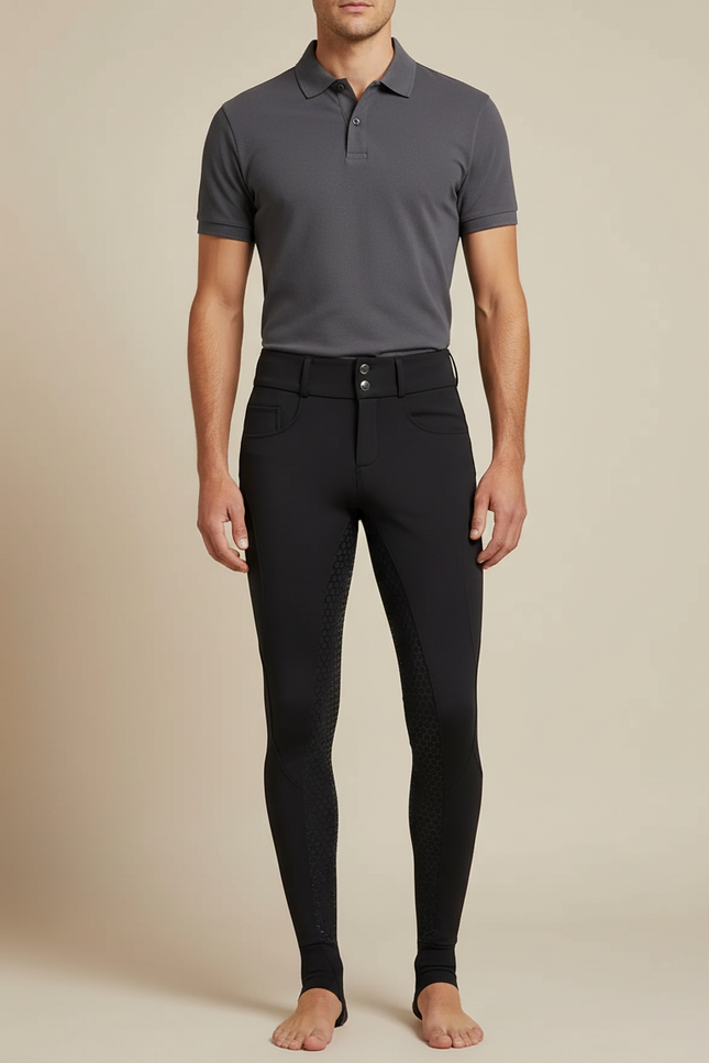 Pantalon Équitation Noir Silicone Ajusté Homme Respirant - Polyester