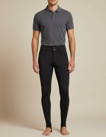 Pantalon Équitation Noir Silicone Ajusté Homme Respirant - Polyester