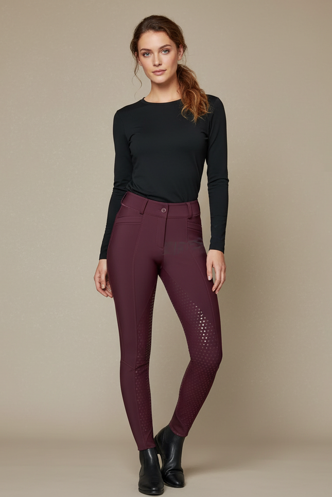 Pantalon Équitation Bordeaux Femme Silicone Grip Ajusté - Polyester