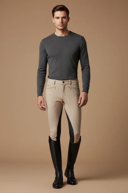 Pantalon Équitation Beige Homme Adhérent Stretch Élégant - Polyester