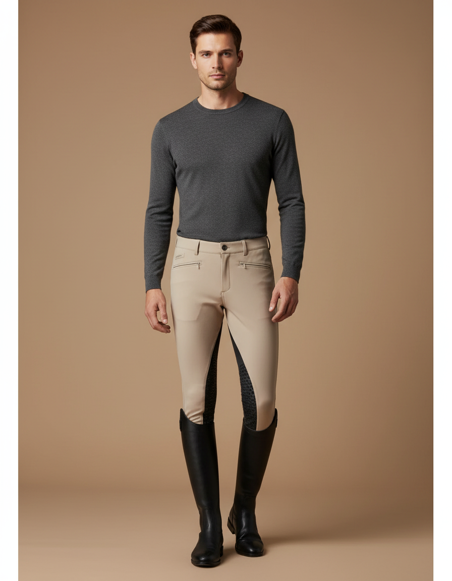 Pantalon Équitation Beige Homme Adhérent Stretch Élégant - Polyester