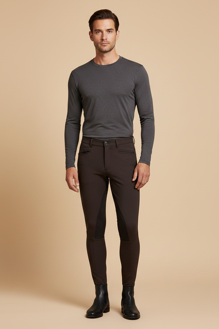 Pantalon Équitation Marron Homme Silicone Stretch Ajusté - Polyester