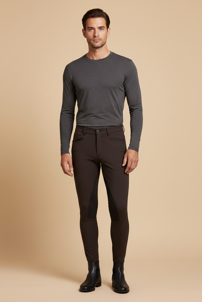 Pantalon Équitation Marron Homme Silicone Stretch Ajusté - Polyester
