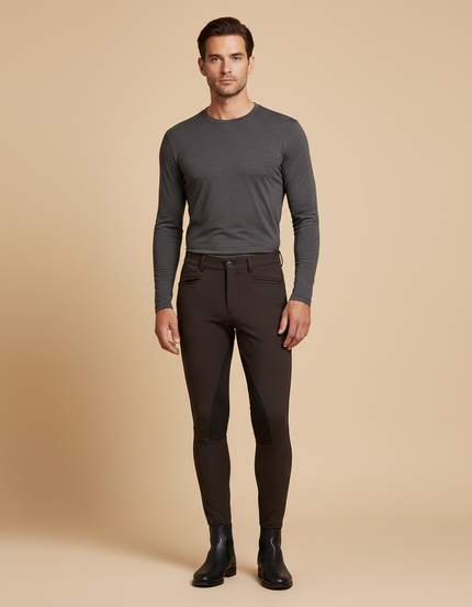Pantalon Équitation Marron Homme Silicone Stretch Ajusté - Polyester