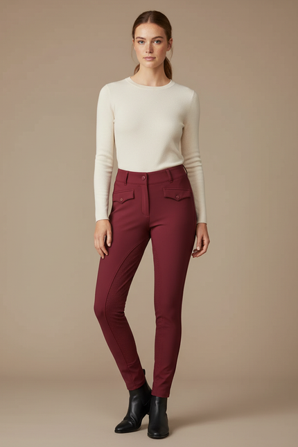 Pantalon Équitation Bordeaux Femme Ajusté Poches Confortable - Polyester