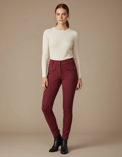 Pantalon Équitation Bordeaux Femme Ajusté Poches Confortable - Polyester