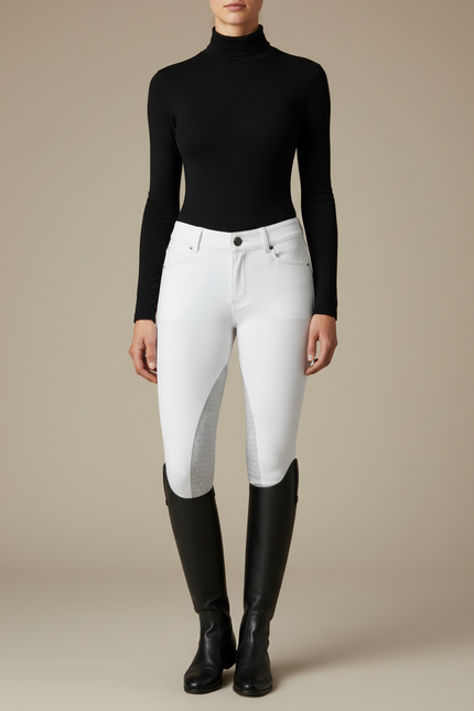 Pantalon Équitation Blanc Femme Silicone Ajusté Confort - Polyester