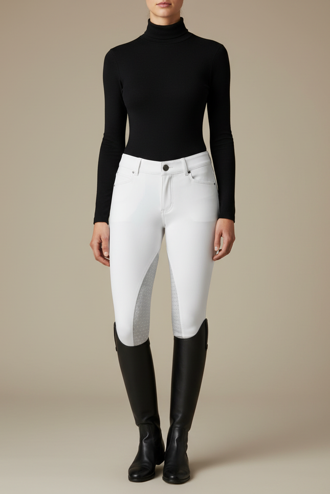Pantalon Équitation Blanc Femme Silicone Ajusté Confort - Polyester
