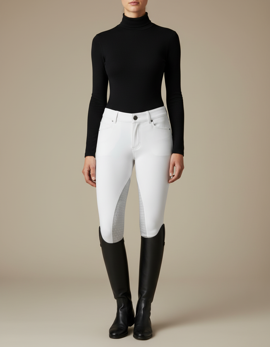 Pantalon Équitation Blanc Femme Silicone Ajusté Confort - Polyester