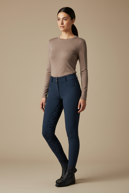 Pantalon Équitation Marine Silicone Élégant Taille Boutons - Polyester