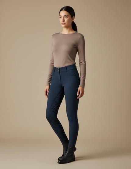 Pantalon Équitation Marine Silicone Élégant Taille Boutons - Polyester