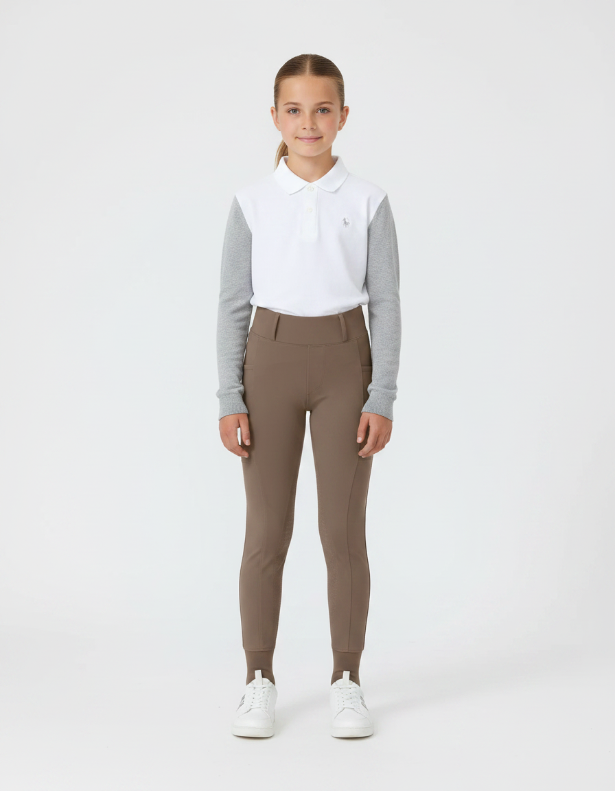 Pantalon Équitation Marron Enfant Silicone Ajusté Confortable - Polyester