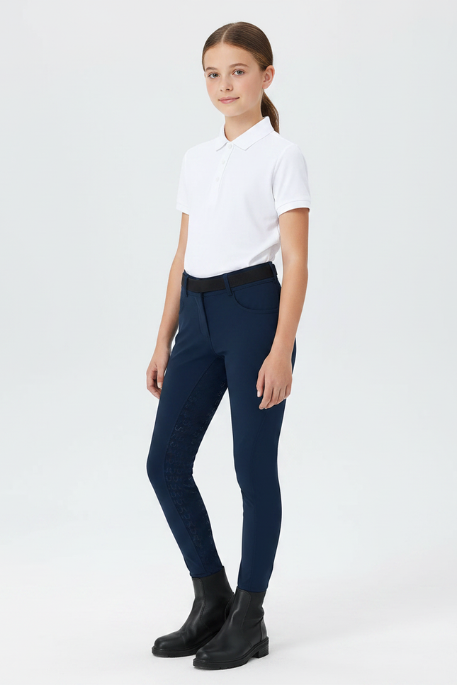 Pantalon Équitation Marine Enfant Ajusté Silicone - Polyester